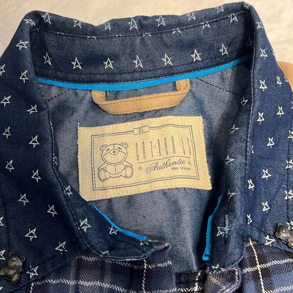 Entree LS Plaid Mixed Print Suede Detail Long Sleeve Button Down Shirt - Picture 3 of 8